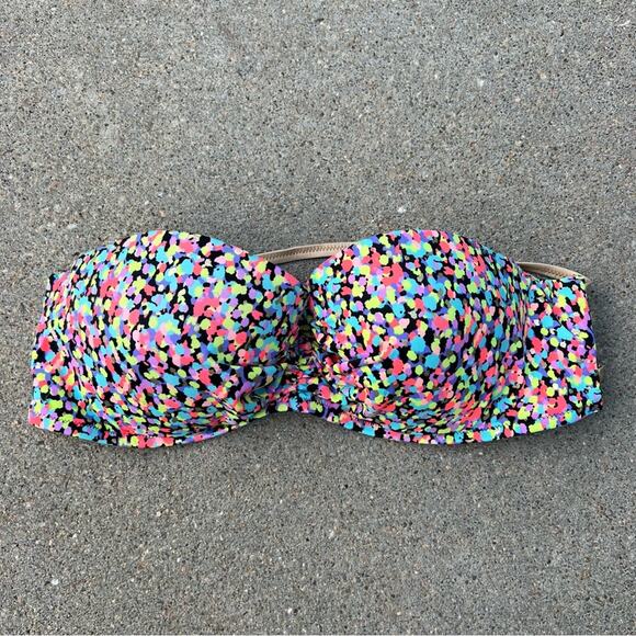 Victoria’s Secret 36C Gold Strappy Back Neon Color Dot Underwire Bandeau Bikini - Picture 1 of 5